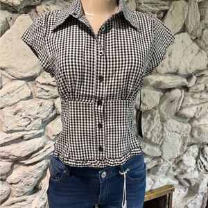 Iris Black and White Checkered Button-Down Shirt